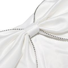 Sexy Satin Strapless White Bodycon Dress Mini Diamonds Bow Wedding Guest Night Party Dresses Summer Women Dress