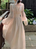 Spring Summer Women Fashion Elegant Casual Midi Party Dress Vintage A-Line Solid Chic Prom Wedding Vestidos Female Clothes Robe