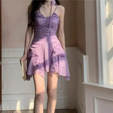 Strap Dress for Women Summer New Design Sense Chiffon Holiday Fairy Birthday Dress with Waist Wrap Short Skirt