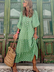 Pbong mid size graduation outfit romantic style teen swag clean girl ideas 90s latina aesthetic Bohemian Summer Dress Women Elegant Lantern Sleeve V Neck Loose Floral Print Beach Party Maxi Long Dresses Vacation Vestido