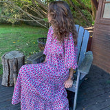 Pbong mid size graduation outfit romantic style teen swag clean girl ideas 90s latina aesthetic Bohemian Summer Dress Women Elegant Lantern Sleeve V Neck Loose Floral Print Beach Party Maxi Long Dresses Vacation Vestido