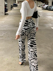 Zebra Print Wide Leg Pants Trousers Sexy High Waist Autumn Women Fashion Casual Female Trousers Streetwear