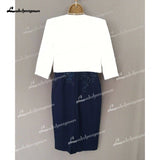 Contrast Color With Jacket Plus Size Mother Of The Bride Dresses Sheath V- Neck  Short Groom Mother Dresses For Weddings