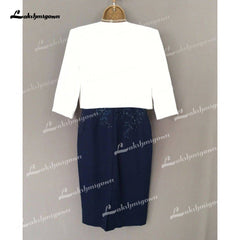 Contrast Color With Jacket Plus Size Mother Of The Bride Dresses Sheath V- Neck  Short Groom Mother Dresses For Weddings