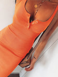 Maxi Tank Dress Rib-Knit Solid Elastic Casual Sexy Bodycon Slashs Neck Slim Women Vintage Strap Long Pencil Dresses