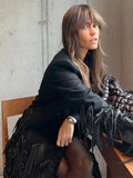 V Neck Long Sleeved Tassel Overcoat Women Single Breasted Slim Warm Coat Autumn Winter Fashion Lady High Streetwear
