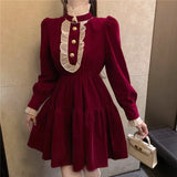 Vestidos Elegantes Para Mujer Fiesta Largos Robe Rouge Autumn Long Sleeve Red Large Size Vintage Velvet Cake Women's Dress
