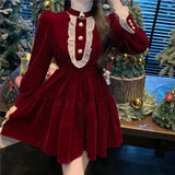 Vestidos Elegantes Para Mujer Fiesta Largos Robe Rouge Autumn Long Sleeve Red Large Size Vintage Velvet Cake Women's Dress