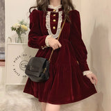 Vestidos Elegantes Para Mujer Fiesta Largos Robe Rouge Autumn Long Sleeve Red Large Size Vintage Velvet Cake Women's Dress