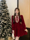 Vestidos Elegantes Para Mujer Fiesta Largos Robe Rouge Autumn Long Sleeve Red Large Size Vintage Velvet Cake Women's Dress