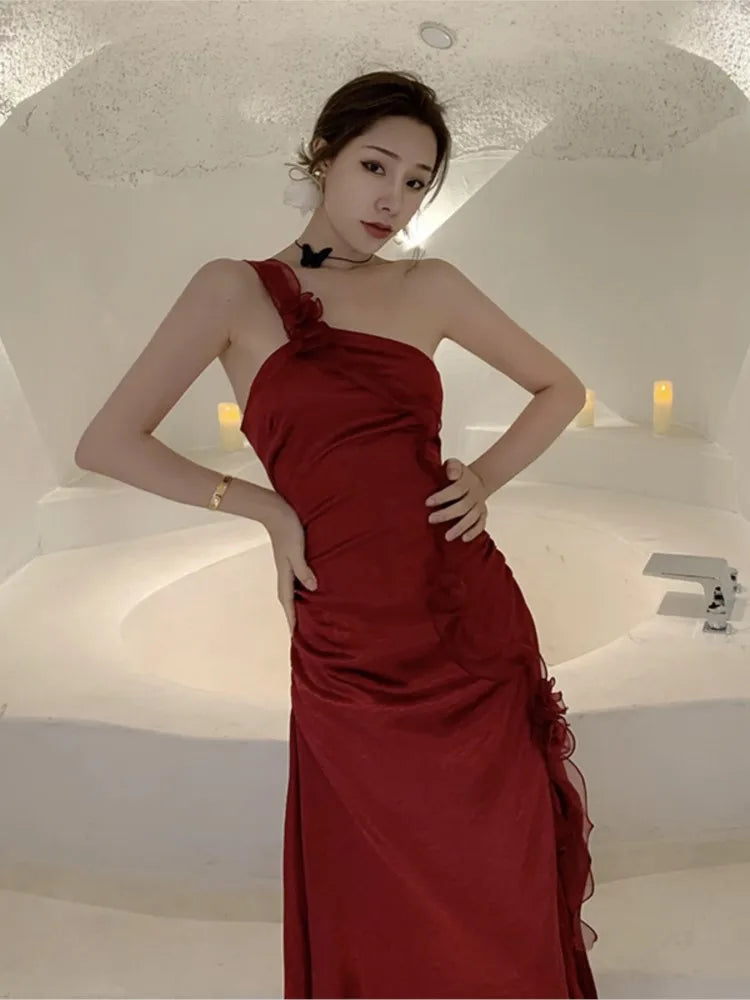 Vintage French Dress Women Ruffles Chic Sexy Spaghetti Strap Sundress Summer Party Harajuku Y2k Lady Vestido Slim Vacation