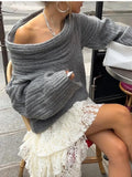 Women Elegant Knit Solid Slash Neck Pullover Long Sleeve Loose Fashion Female Jumper Sweater Autumn Chic Casual Streetwear Top