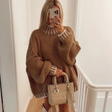 Women Loose Long Lantern Sleeve Pullover Elegant O-neck Thick Knitted Sweater Autumn Fashion Solid Casual Street Lady Top