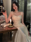 Women Summer Elegant Party Midi Dress Long Sleeve Casual Vintage Prom Vestidos Femme Fashion Slim Princess Clothes New Robe