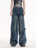 Women's High Waist Wide Leg Slice Design Jeans American Vintage Unisex Style Casual Pants Female Straight Denim Trousers