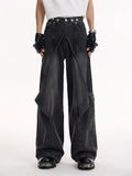 Women's High Waist Wide Leg Slice Design Jeans American Vintage Unisex Style Casual Pants Female Straight Denim Trousers
