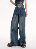 Women's High Waist Wide Leg Slice Design Jeans American Vintage Unisex Style Casual Pants Female Straight Denim Trousers