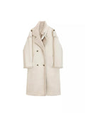 Women's Standing Collar Medium Length Motorcycle Jacket Autumn Winter Warm Wool Female mid-calf Coat Long Sleeve Outerwear