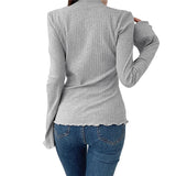 Elegant Lady Square Collar T Shirt Kawaii Clothes Fairy Grunge Long Sleeve Ribbed Tops y2k Tees 2000s Women Streetwear