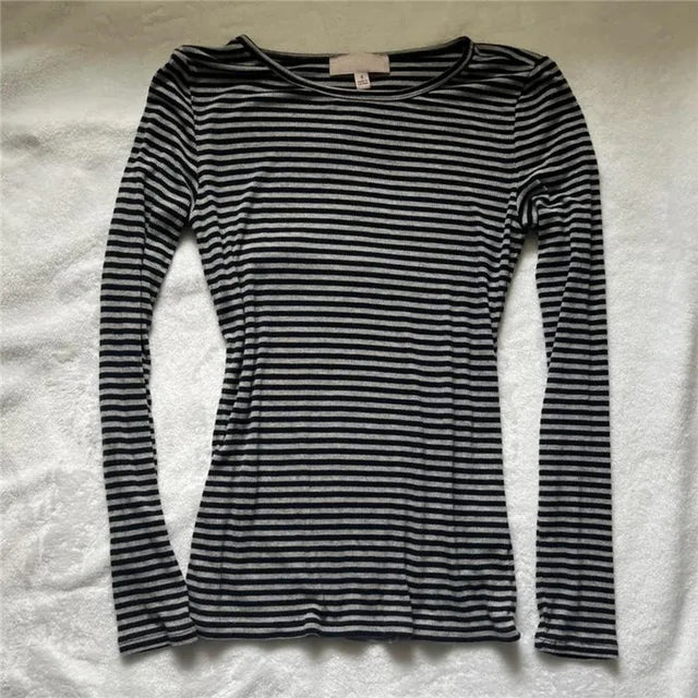 Vintage Aesthetic Striped Top Grunge Fairycore Casual Long Sleeve T Shirt y2k Women Clothes 2000s Tee Autumn Streetwear