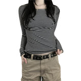 Vintage Aesthetic Striped Top Grunge Fairycore Casual Long Sleeve T Shirt y2k Women Clothes 2000s Tee Autumn Streetwear