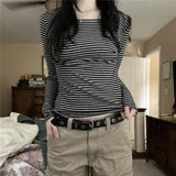 Vintage Aesthetic Striped Top Grunge Fairycore Casual Long Sleeve T Shirt y2k Women Clothes 2000s Tee Autumn Streetwear
