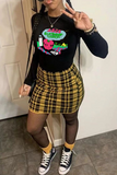 Pbong - Black Vintage Print Skull Patchwork O Neck Tops