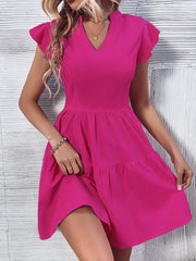 Solid Elegant V Neck Dress, Casual Every Day Dress For Summer & Spring, Women's Clothing