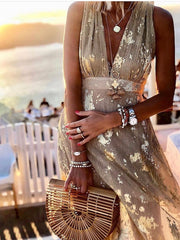 Women's Party Dress Sundress A Line Dress Long Dress Maxi Dress Black Yellow Pink Sleeveless Pure Color Shimmer Summer Spring Deep V Vacation Party Vacation Fall Dress  S M L XL