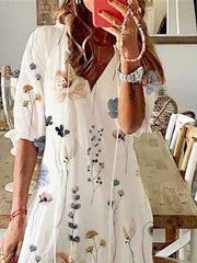 Women's Long Dress Maxi Dress Casual Dress A Line Dress Summer Dress Floral Fashion Casual Outdoor Daily Vacation Print Half Sleeve V Neck Dress Loose Fit White Yellow Summer Spring S M L XL XXL