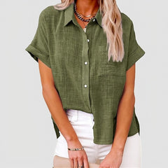 Women's Shirt Black Wine Army Green Plain Pocket Short Sleeve Work Casual Elegant Shirt Collar S