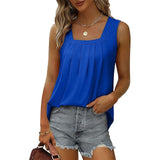 Women's Tank Pleated Solid / Plain Color Basic Square Neck Sleeveless Summer Wine Red Black White Light Green Pink