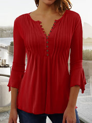 Women's Shirt Blouse Tunic Black White Wine Plain Button Flowing tunic 3/4 Length Sleeve Casual Basic V Neck Long S