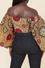 Pbong - Red Sweet Print Patchwork Zipper Off the Shoulder Tops