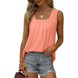 Women's Tank Pleated Solid / Plain Color Basic Square Neck Sleeveless Summer Wine Red Black White Light Green Pink