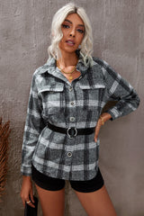 Plaid Raglan Sleeve Shirt Jacket with Breast Pockets (Belt Not Included)