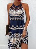 Women's Casual Dress Shift Dress Mini Dress Black Green Dark Blue Sleeveless Floral Ruched Spring Summer Halter Vintage Birthday Daily Ethnic Dress S M L XL XXL 3XL