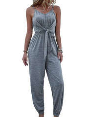 Women's Jumpsuit Lace up Pleated Solid Color V Neck Streetwear Sport Daily Regular Fit Spaghetti Strap Gray S M L Summer