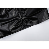Goth Girl Sexy Y2K Year 2000 Vest Crop Top Bralette Women's PU Leather Drawstring Japanese Cosplay Costumes Black