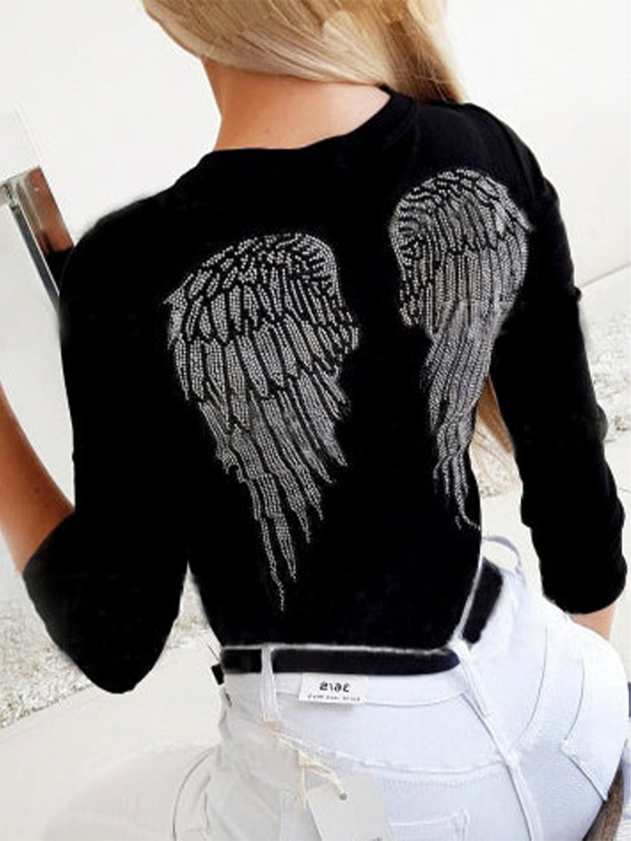 Pbong - Black Back Wing Long Sleeve Sexy Top