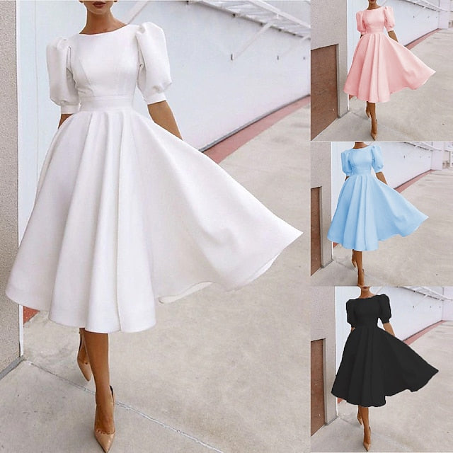 Women's Party Dress Casual Dress Swing Dress Midi Dress Black White Pink Short Sleeve Pure Color Backless Summer Spring Crew Neck Party Party Birthday Spring Dress S M L XL 2XL