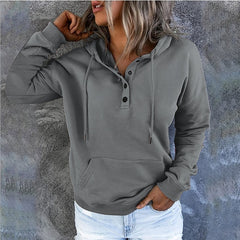 Women's Hoodie Button Pocket Solid Colored Basic Hooded Standard Winter Wine Red Green Black Blue Pink