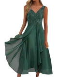 Women's Wedding Guest Dress Party Dress Lace Dress Midi Dress Blue Green Sleeveless Pure Color Lace Summer Spring Fall Spaghetti Strap Fashion Wedding Guest Vacation Summer Dress S M L XL 2XL 3XL