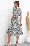 Floral Collared Neck Puff Sleeve Midi Dress