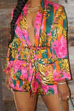 Pbong - Rose Red Casual Print Cardigan Long Sleeve Tops