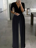 Women's Jumpsuit Solid Color V Neck Elegant Office Daily Straight Regular Fit Half Sleeve Bell Sleeve Black White Red S M L Summer