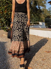 Women's Swing Long Skirt Maxi Polyester Black Light Green Blue Purple Skirts Ruffle Print Fashion coastal grandma style Boho Street Vacation S M L