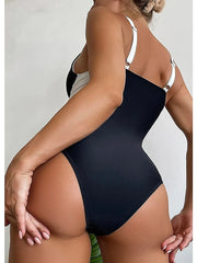 Women's Swimwear One Piece Normal Swimsuit Tummy Control Printing Geometic Black Bodysuit Bathing Suits Sports Beach Wear Summer