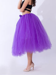 Women's Skirt Tutu Bowtie Midi Organza Black White Red Purple Skirts Summer Layered Tulle Lined Basic Performance Weekend One-Size