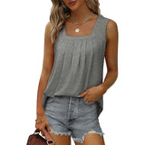 Women's Tank Pleated Solid / Plain Color Basic Square Neck Sleeveless Summer Wine Red Black White Light Green Pink